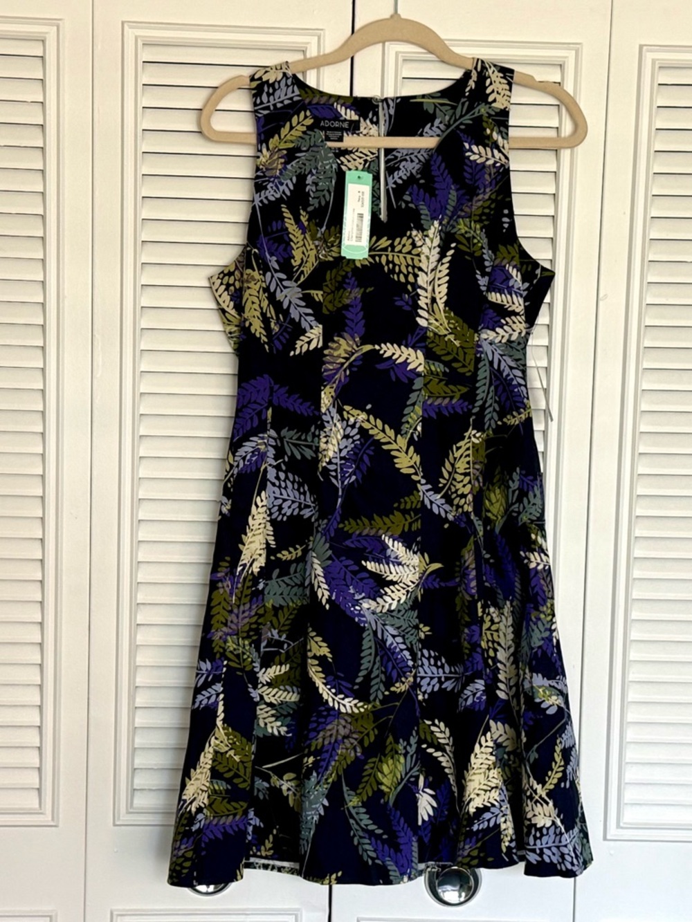 Adorne Champlain Cotton Dress | Navy Leaf Print | Size 8 | NWT